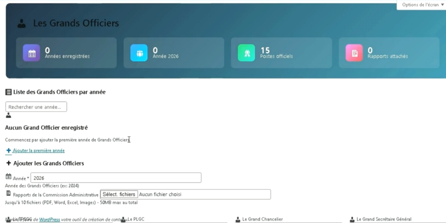 Grands officier, Suprême conseil, Contrôle finance et Membre honoraire